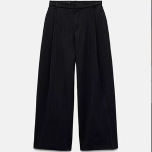 Zara Navy Pinstripe Flannel Wide-Leg Trousers M